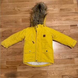 Kuling Yellow Hooded Winter Jacket with Faux Fur Trim